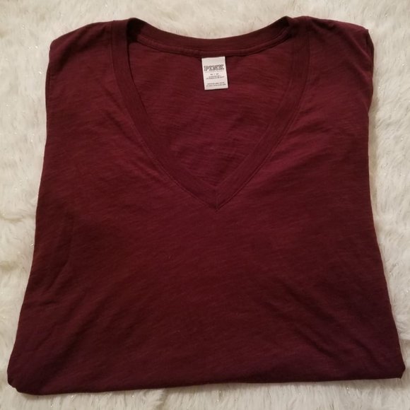 PINK by Victoria's Secret Burgundy V Neck Shirt Sz Medium - Picture 1 of 3